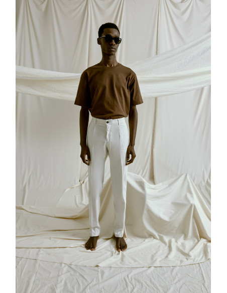 PANTALONE T9132 123051 REGULAR SLIM GABARDINE LEGGERA COTONE/ TENCEL TINTO DIRETTO COLORE BEIGE CHIARO